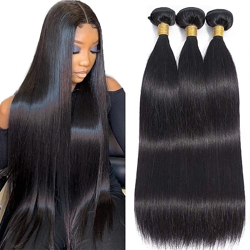 3 Bündel Haarwebereien Brasilianisches Haar Glatt Seidig Glatt Haarverlängerungen Echthaar Natürliche Farbe Haarverlängerungen / Haarmasse 8-28 Zoll Schwarz Natürlich Glatt extention Beste Qualität Image