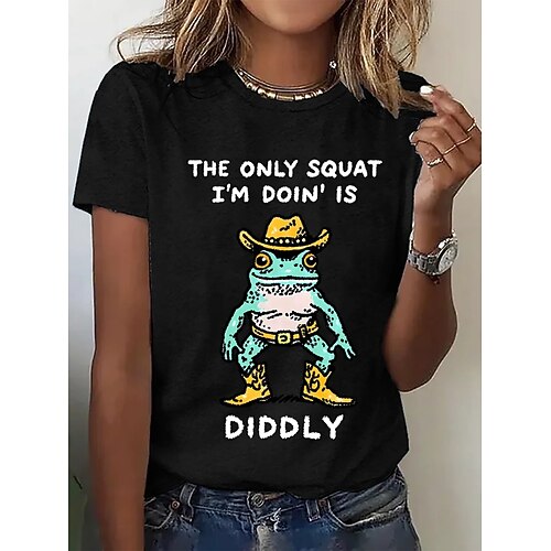 Damen T Shirt Druck Grafik Tiermotiv Vogel Bohemien Hawaiianisch Stilvoll Kurzarm Rundhalsausschnitt Rundhals Normale Oberteile Lässig Täglich Schwarz Weiß Gelb Sommer Frühling