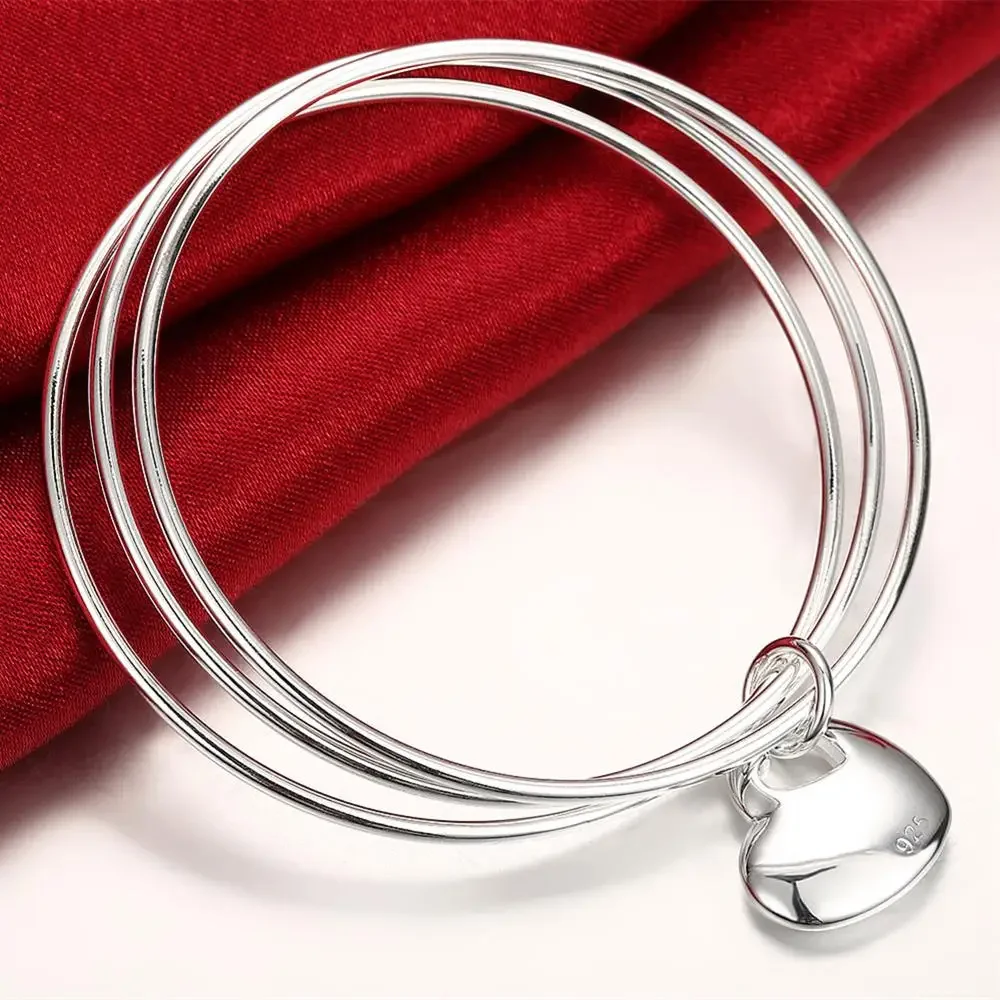 Beliebte Marken Drei Kreise 6,5 cm Herz-Armreif aus 925er Sterlingsilber für Damen, modische Party- und Paargeschenke, Schmuck Image