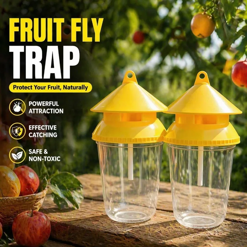Öko-Fliegenfalle mit Speziallockstoff: Leichte, Wiederverwendbare Flasche für Melonen-, Zitrus- und Fruchtfliegen, Ideal für Obstgärten Image