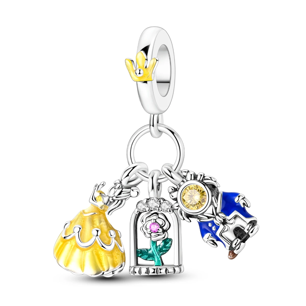 925 Sterling Silber Belle Prinzessin Emaille Charm Passend für Damen DIY Armband Halskette Mode Schmuck Märchen Anhänger Geschenk