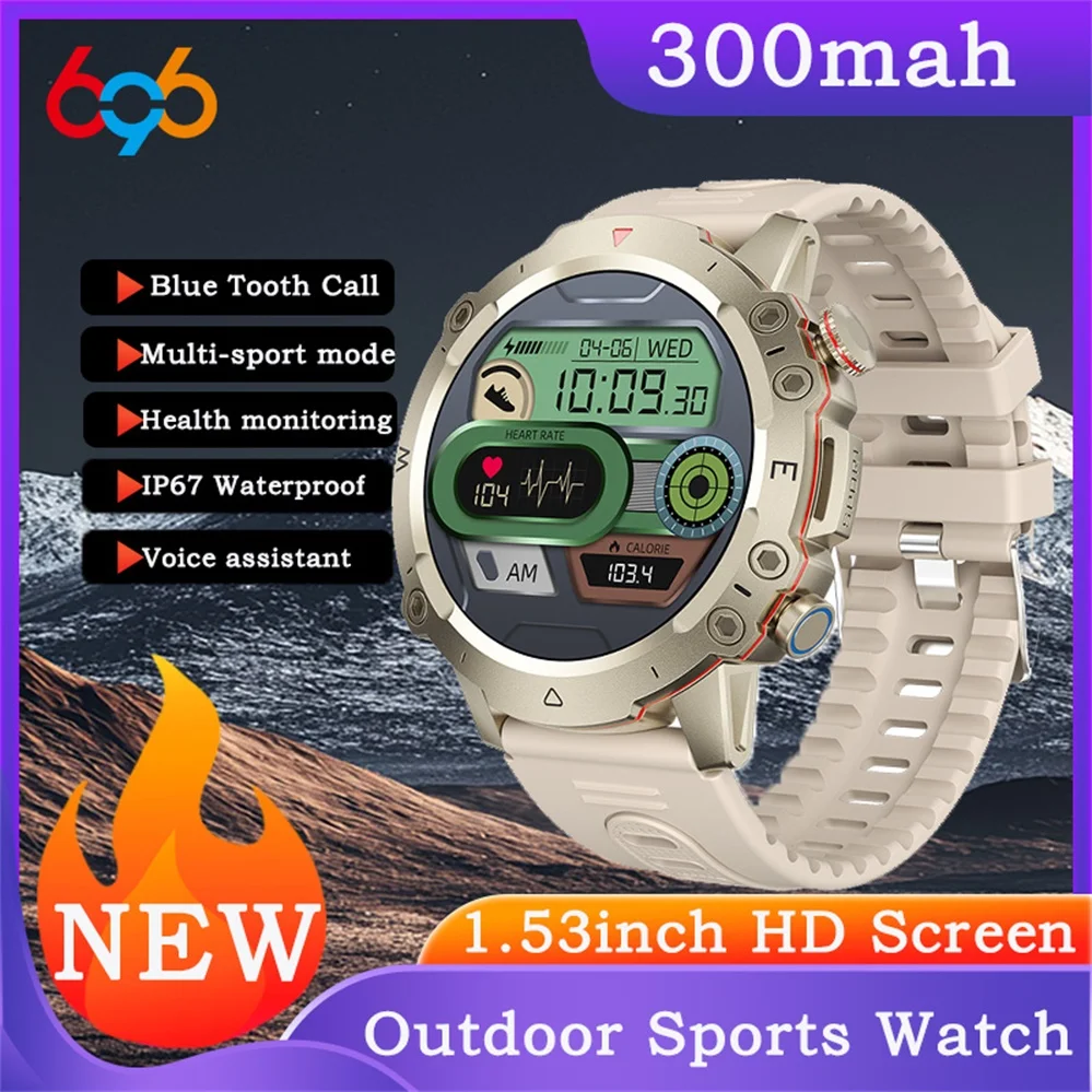 Outdoor-Sport-Fitness-Smartwatch 1,53 Zoll mit Herzfrequenzmessung, Schlafüberwachung, wasserdicht, Sprachassistent, Wecker, Musik-Smartwatch Image