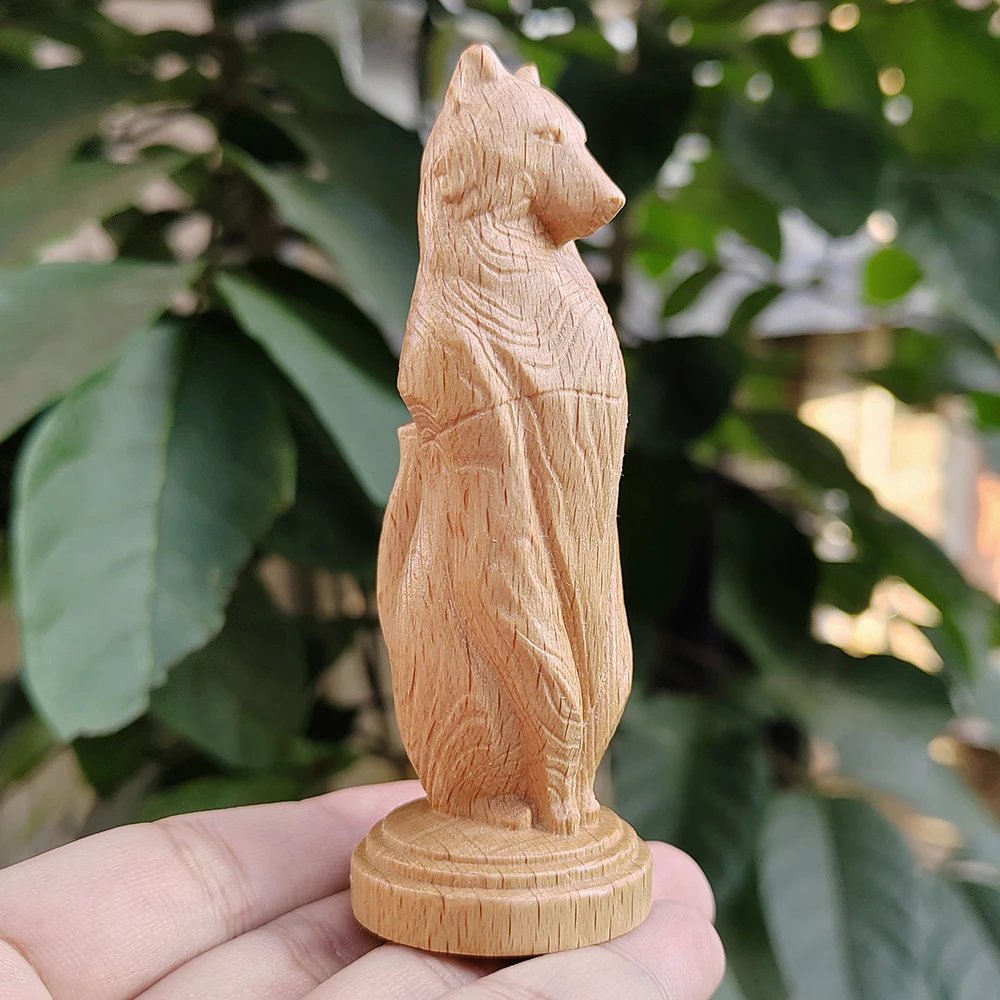 3,7 Zoll große, aus Holz geschnitzte Wolfs-Totem-Säulenstatue, handgeschnitzt, kulturelles Thema, geeignet für kreative Desktop-Dekorationen, Arbeitszimmer, Schlafzimmer, Einweihungsgeschenk, Image
