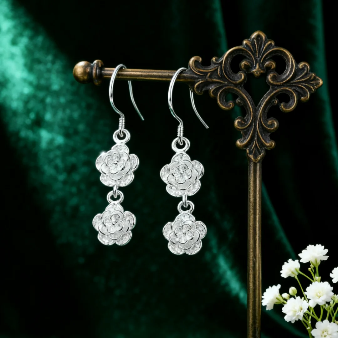 Neue Mode 925 Sterling Silber Maßgefertigte Rosen-Blumen-Ohrhänger für Damen Hochzeit Verlobung Party Streetwear Schmuck Geschenke