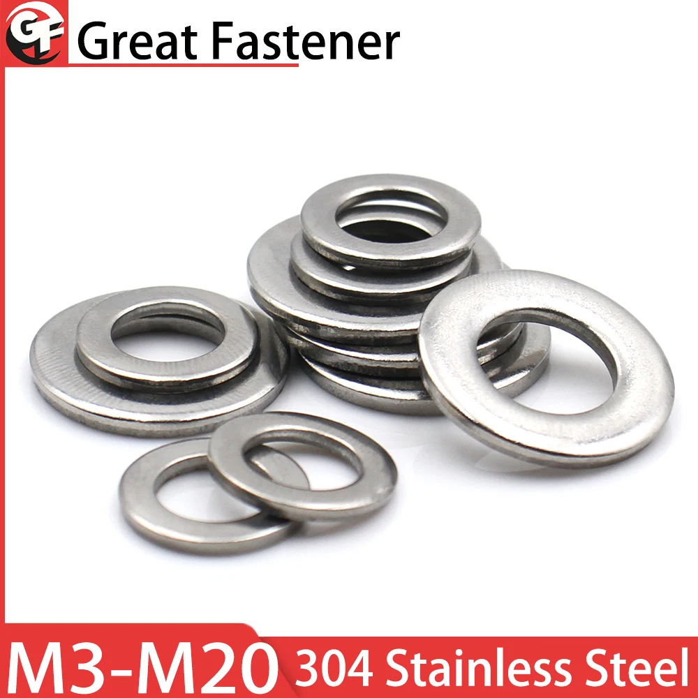 5-50 Stück 304 Edelstahl Runde Flache Unterlegscheiben Abstandshalter Dichtung Hardware-Befestigungselemente M3 M4 M5 M6 M8 M10 M12 M14 M16 M18 M20 Image