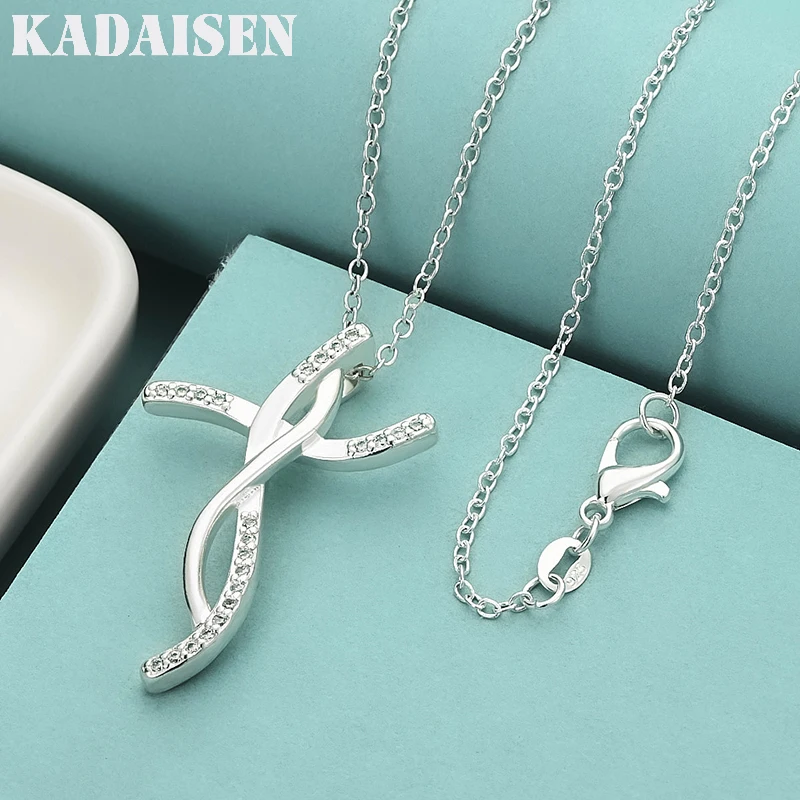 Hot Charm 925 Sterling Silber Halskette für Damen, Modeschmuck, kreativer Kreuz-Kristall-Anhänger, Mädchen-Geschenke, Hochzeit, Party Image