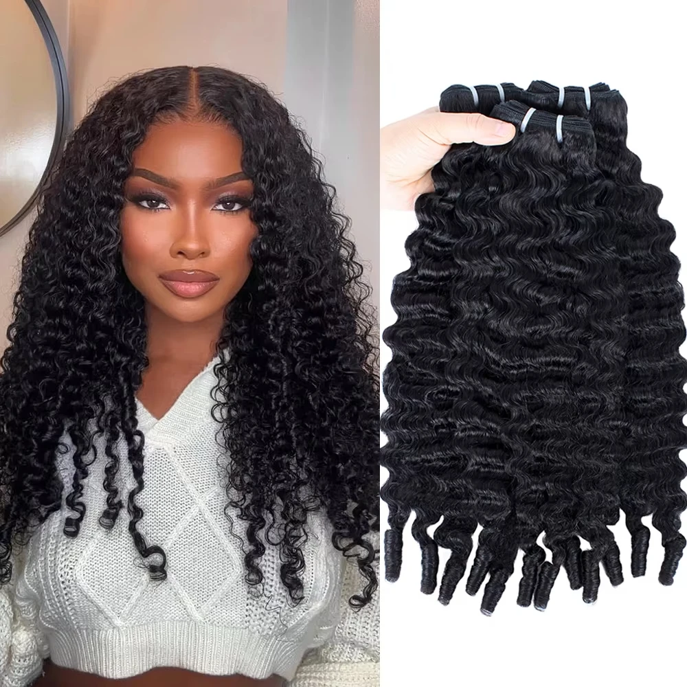 Fasci di capelli ricci birmani, Fasci di capelli umani vergini grezzi vietnamiti, Fasci di capelli umani con ricci a spirale Ocean Spiral Pixie, Offerte sui fasci di capelli umani