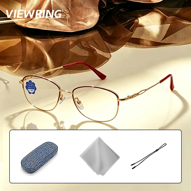 Viewring 1/2/3 Modische Damen-Lesebrille mit Halbrahmen in Rotgold, Anti-UV, Blaulichtfilter, Presbyopie-Brille mit Klaren Gläsern Image