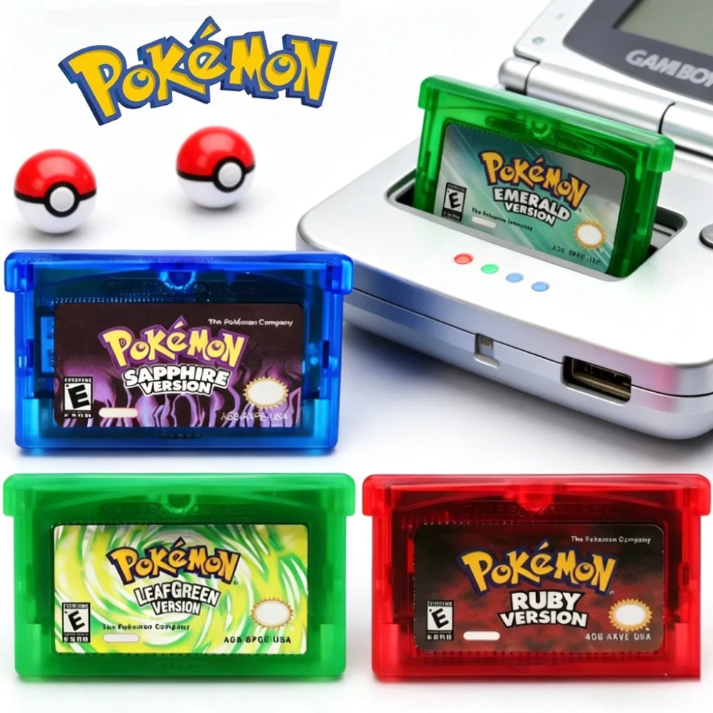 Hochwertige Pokemon GBA Spielkarte Ruby/Sapphire/Emerald/Fire Red/Leaf Green 32-Bit Videospiel-Kassette Mehrsprachig Image