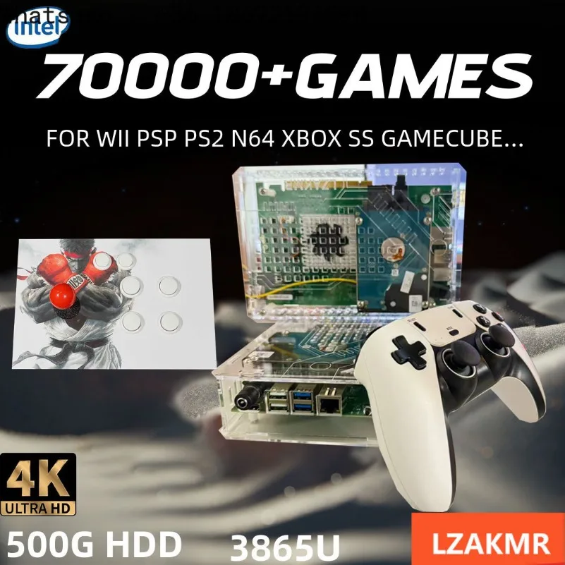 Retro U99 PRO Spielekonsole 500GB Gaming-HDD Windows+Batocera 3865U 70000+ Spiele für Wii PS2 XBOX PSP GameCube N64 Drahtloser Controller
