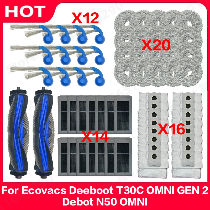 Für (Ecovacs Deebot T30C OMNI GEN 2, Deebot N50 OMNI) Ersatzteile: Hauptbürste, Seitenbürste, Filter, Wischtuch, Staubbeutel, Zubehör Image