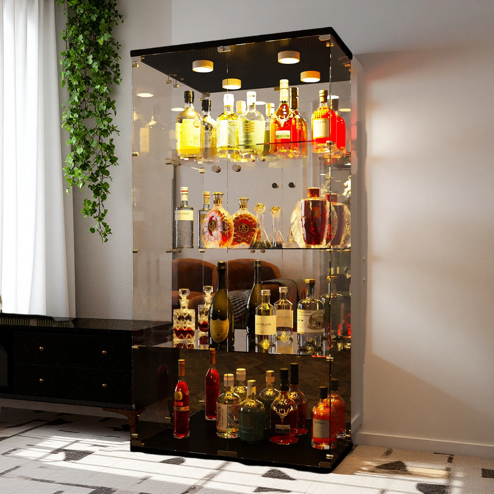 Vitrine sur pied à double porte Anajqaqia, armoire de rangement avec éclairage intégré, pour l