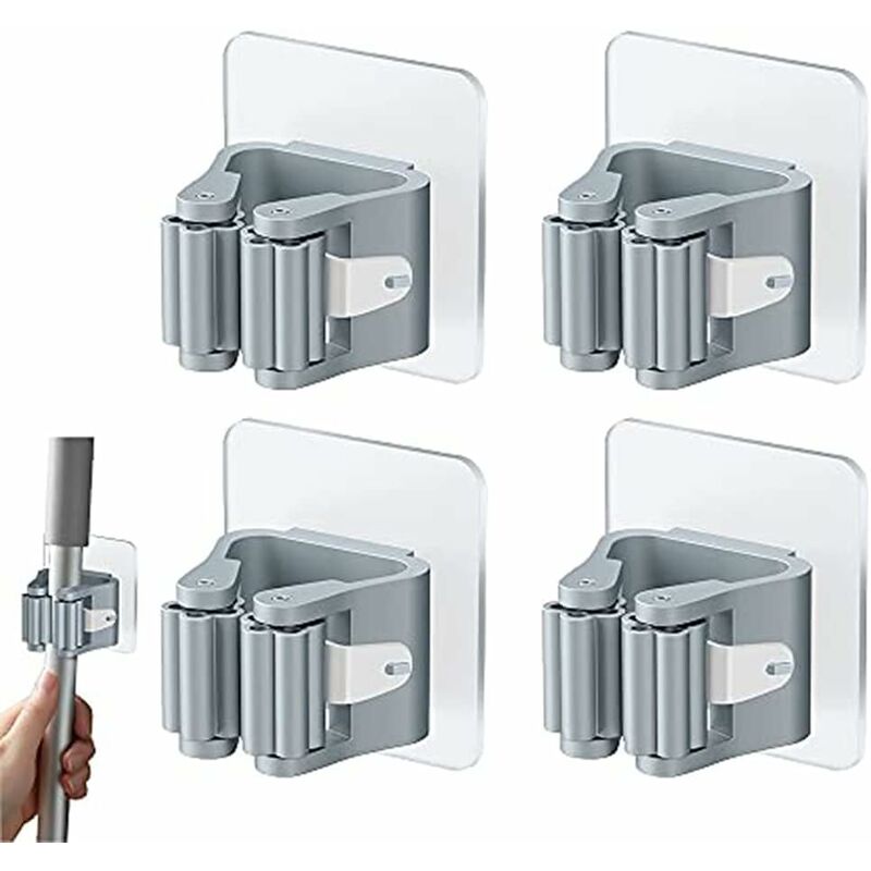 Porta Scopa Autoadesivo Da Parete, Clip Per Mocio, Porta Scopa Da Parete Senza Foratura, Porta Scopa Da Parete, Grigio, Porta Scopa, Clip Per Scopa Da Parete Per Bagno E Cucina (4 Pezzi, Grigio)