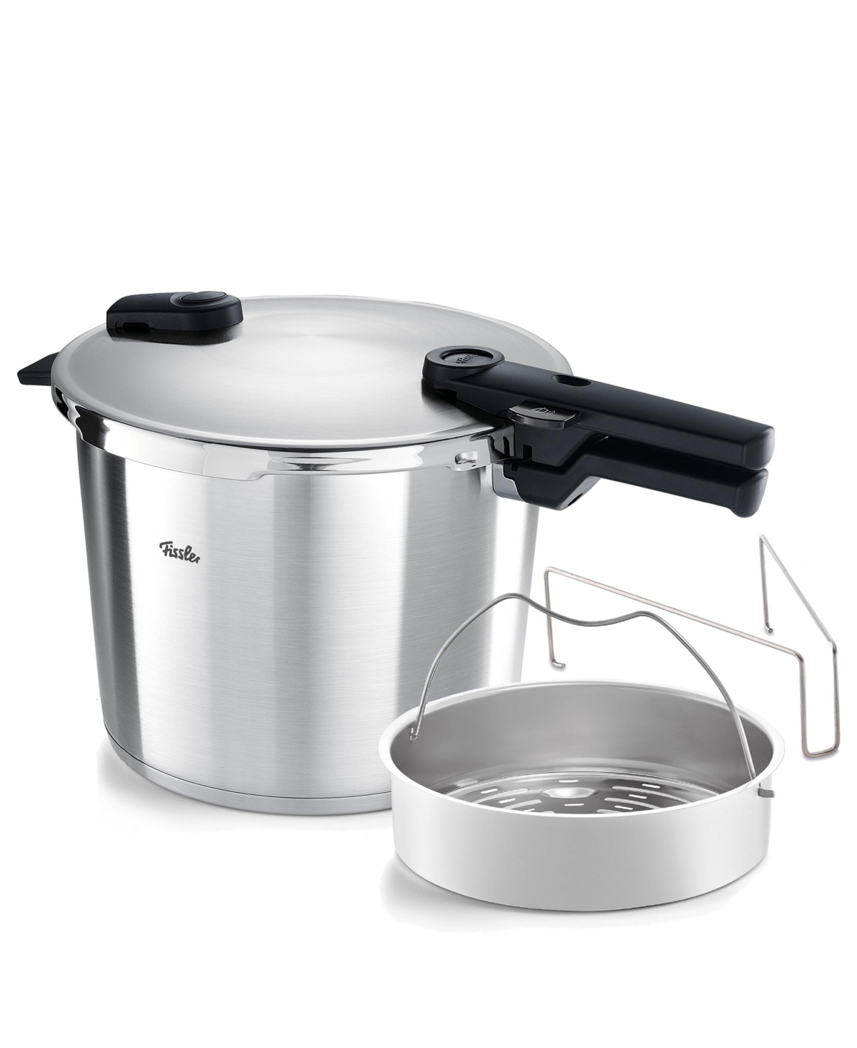 Fissler Vitaquick Premium Pressure Cooker with Steamer Insert and Tripod, 10.6 Qt - Stainless Steel