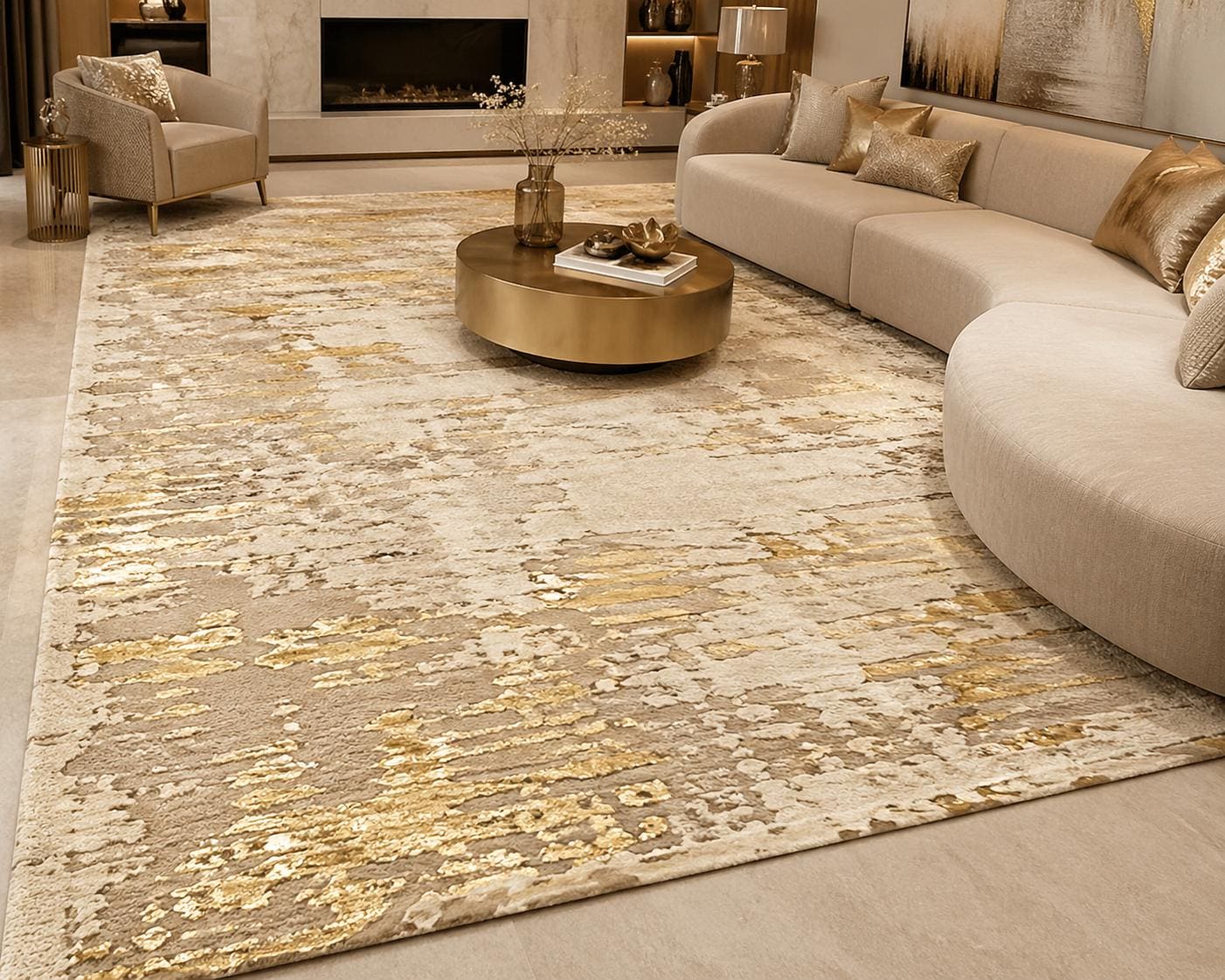 Beige Und Gold Luxus Hand getuftet Wollteppich: Schlafzimmer / Wohnzimmer Home Decor