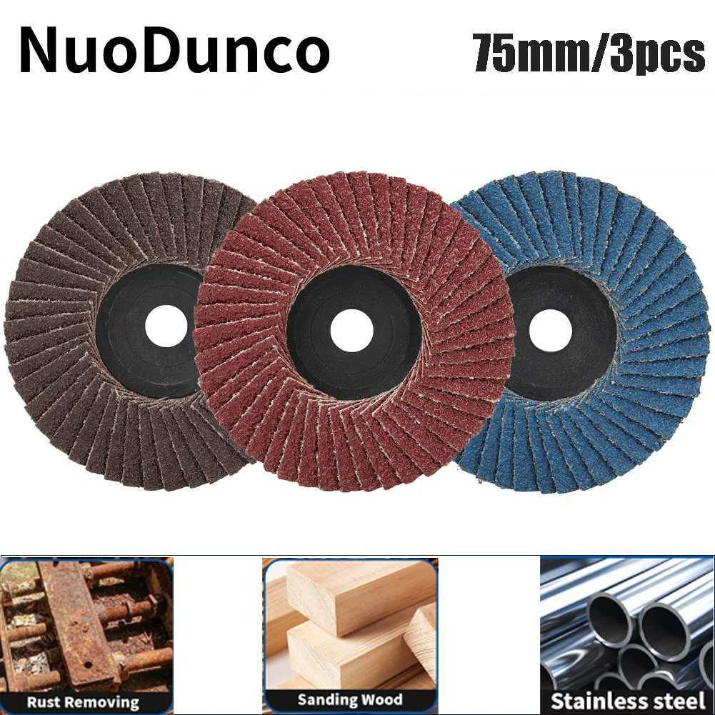 3 stücke 75mm Flache Flap Discs Für Metall Holz Polieren Schleif Schleifen Räder Winkel Grinder Zubehör Schleif Werkzeuge Image
