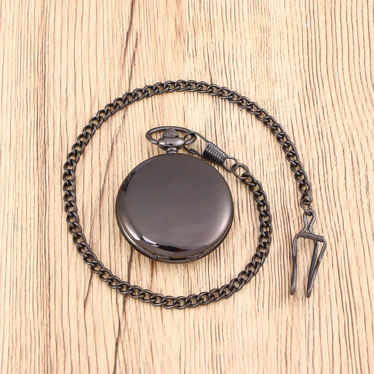 Mechanische Vintage-Taschenuhr für Herren, schwarzer Edelstahl, weißes Zifferblatt, 12-Stunden- und 24-Stunden-Anzeige, abnehmbarer Kettenhaken