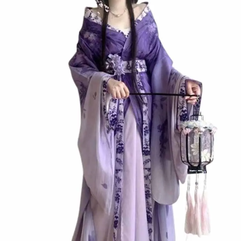 Chinesisches Hanfu-Kleid für Damen, Cosplay-Kostüm, Vintage Antik-Look in Lila & Rot, Hanfu-Anzüge, Feenkostüm für Cosplay-Partys, Hanfu-Kleid