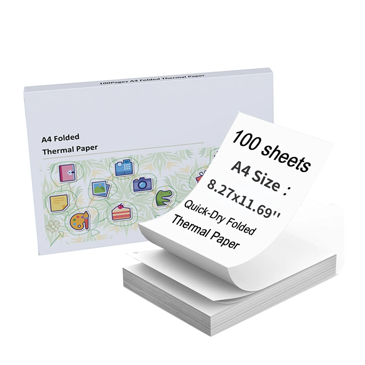PeriPage 100 Seiten gefaltetes A4-Thermodruckerpapier für langlebig, 8,5 x 11 Zoll für A40-Drucker PocketJet HPRT MT800/MT800Q Image