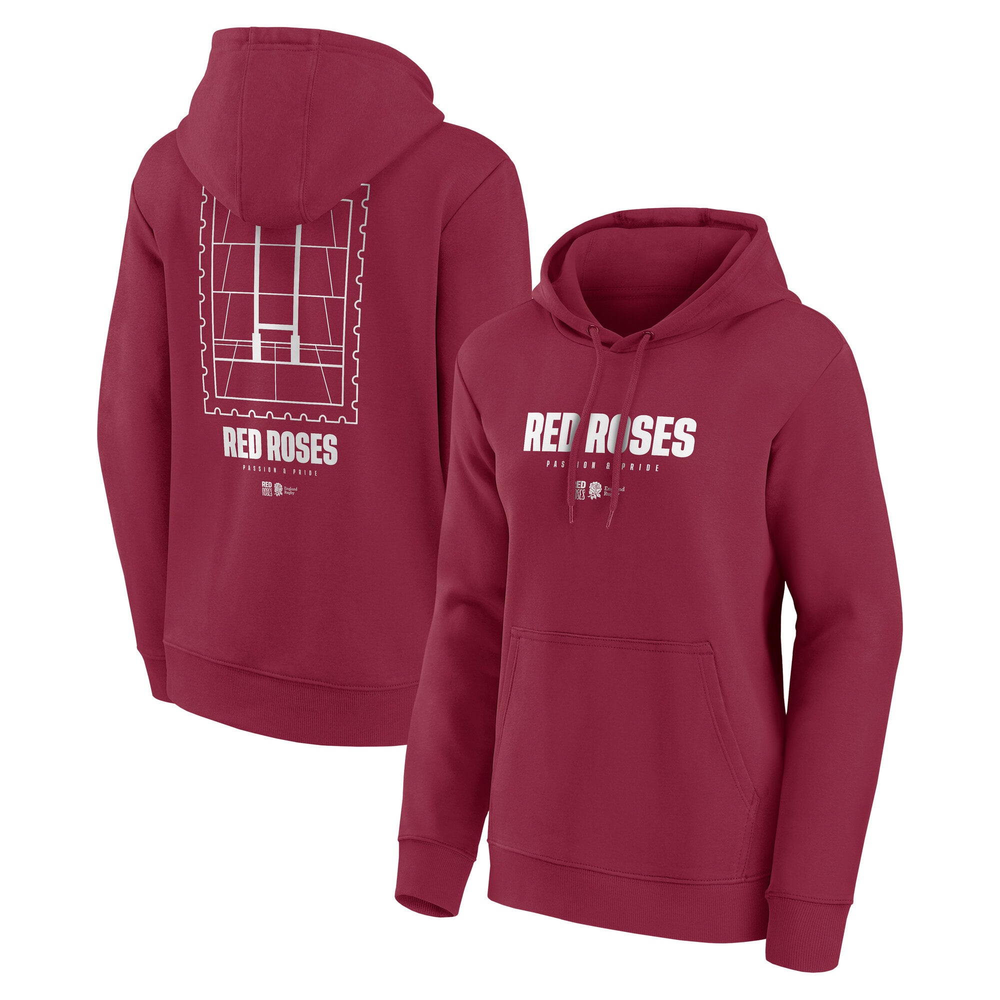 England Rugby Hoodie mit rotem Rosen-Motiv – Rot – Damen