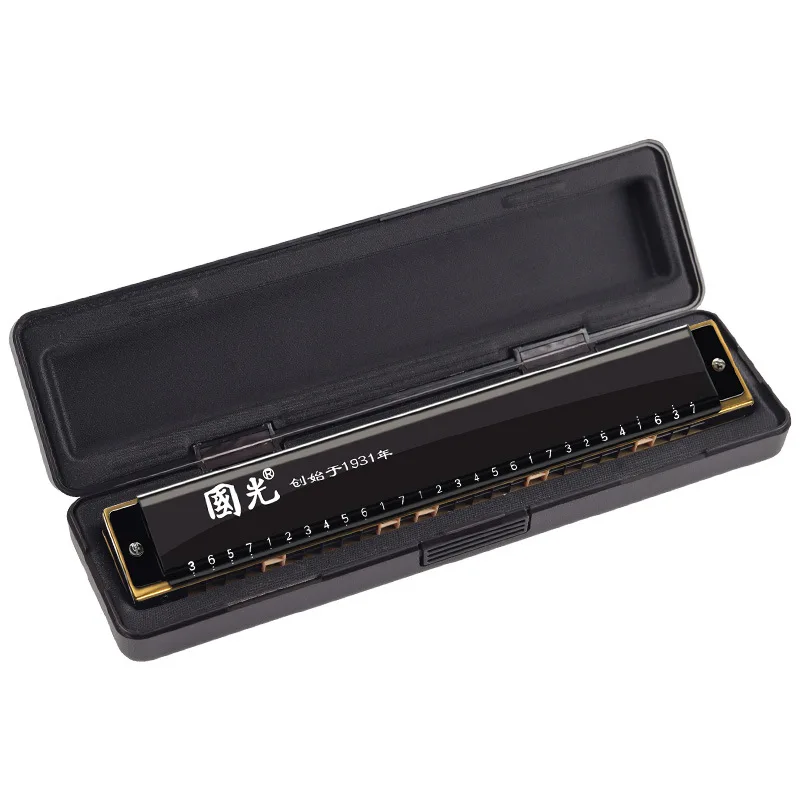 Guoguang Tremolo Mundharmonika 28-Loch C Oktave Mundharmonika Mundharmonika Phosphor Bronze Blues Harfe Kit mit Koffer für Kinder Image