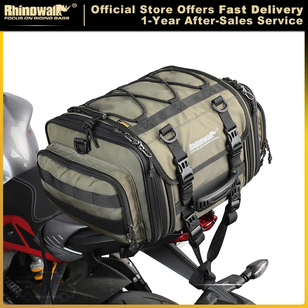 Rhinowalk Motorradtasche, 19 l–32 l/40 l–60 l, wasserdichtes PVC, großes Fassungsvermögen, Rücksitz, Hecksatteltasche, Outdoor-Reisegepäck, Größe 2