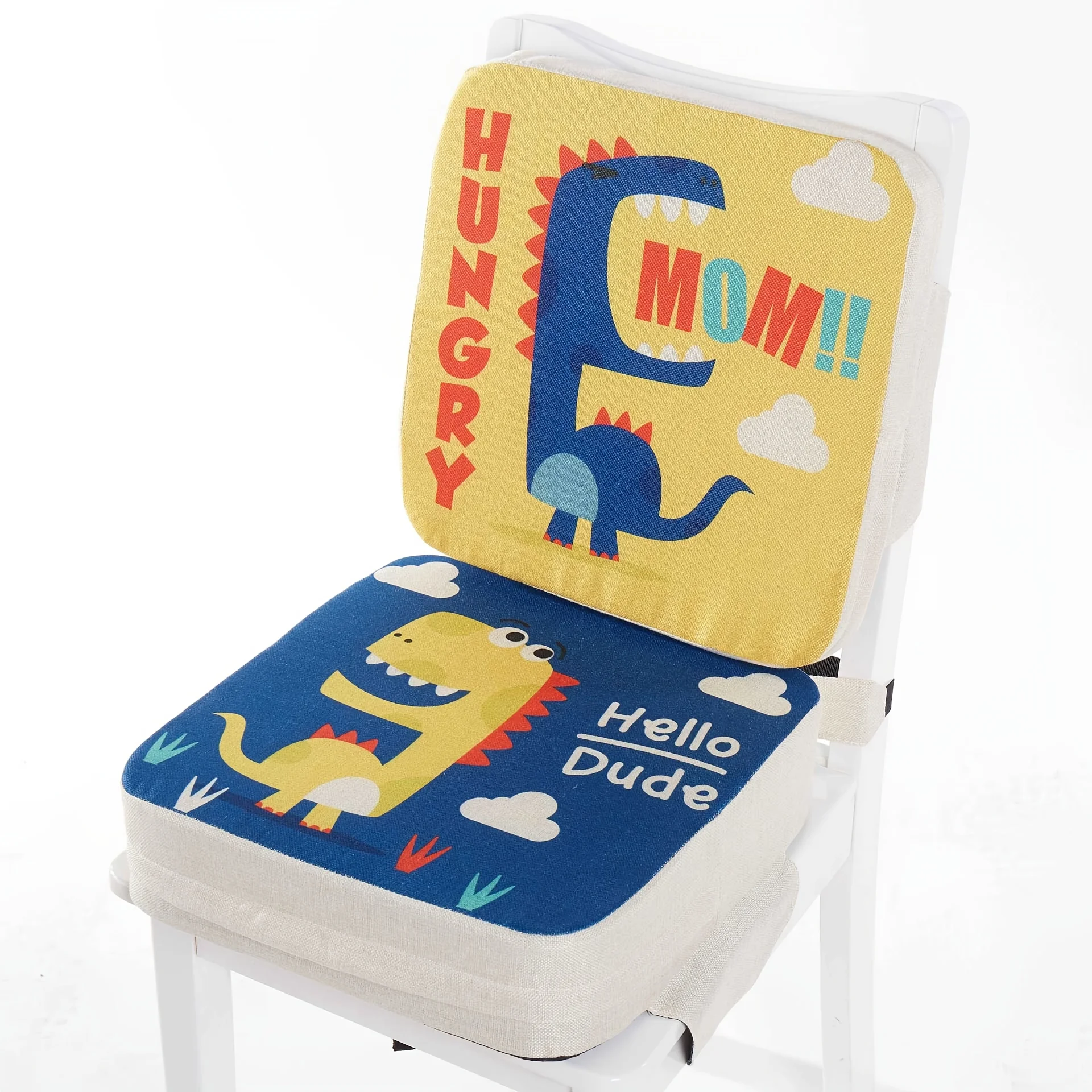 Esszimmerstuhl-Booster-Kissen mit Dinosaurier-Motiv – tragbar, rutschfest, leicht zu reinigen, Polyester-Jacquard und hochdichter Schwamm Image