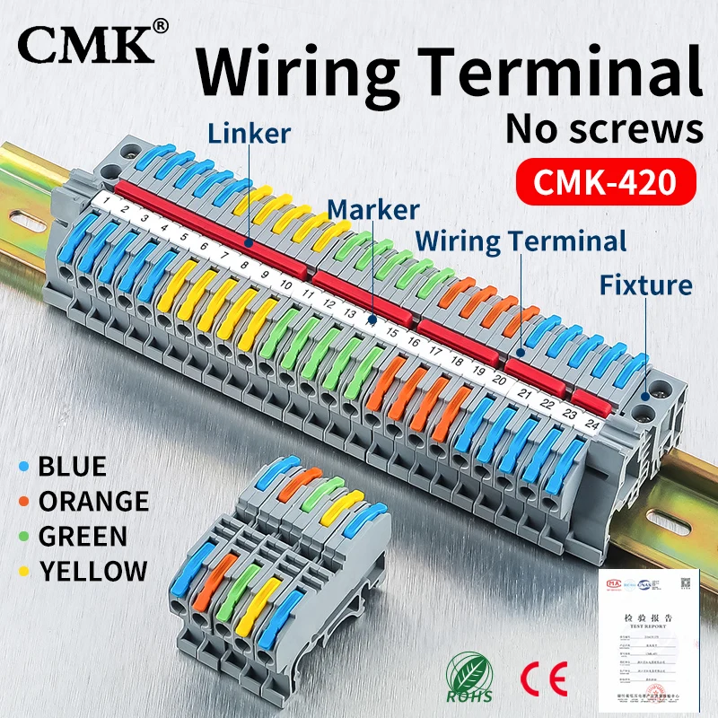 CMK420 DIN-Schienen-Schnellverbinder, universeller kompakter Spleißverbinder für schnelle 2,5mm² 12 AWG Kabelverbindung, elektrische Anschlussmöglichkeit Image