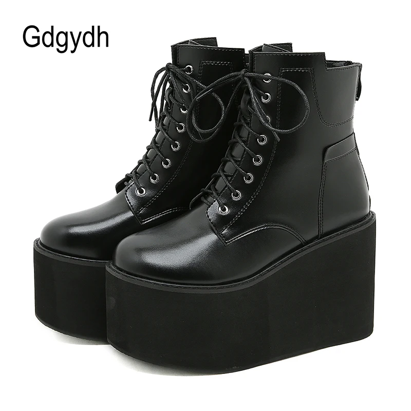 Gdgydh Große Größe 43, Plattform High Heels Cosplay Modische Herbst Stiefeletten Plattform Frauen Keile Ferse Modell Laufsteg Schuhe