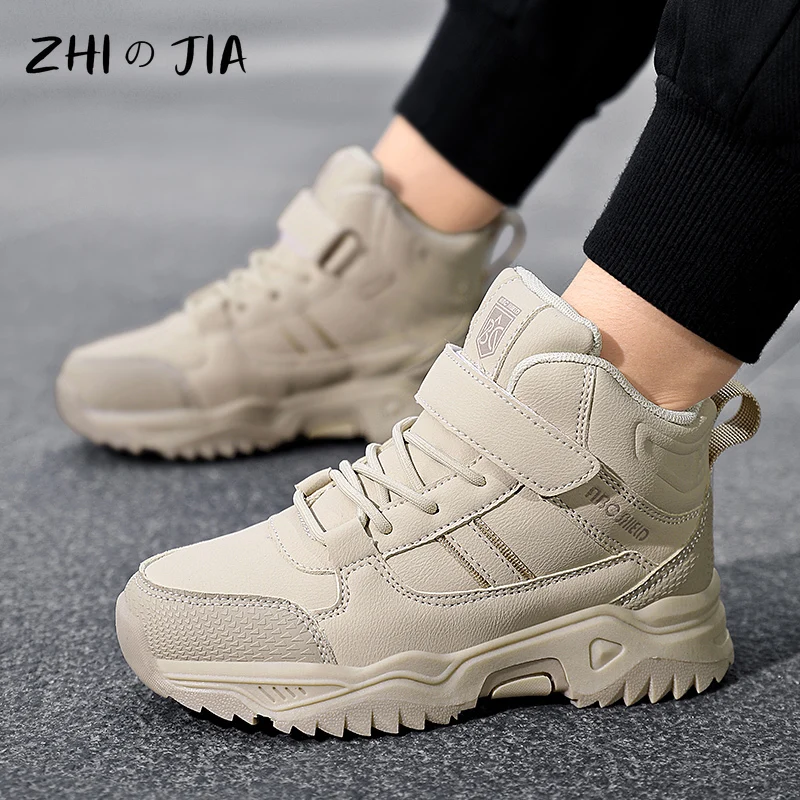 Winter Kinder Leder Bergsteigen Schuhe Jungen Mode High Top Sneaker Teenager Anti rutsch und Tragen Beständig Schuhe 31-40
