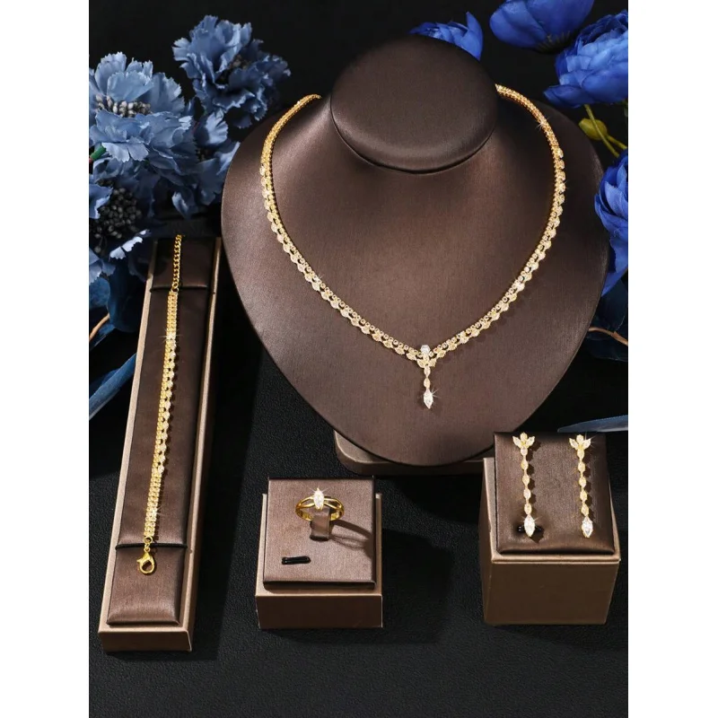 5-teiliges Set Luxuriöses Elegantes Zirkonia-Stein Brautschmuck-Set, Modisches Party-Schmuckset für Damen Image