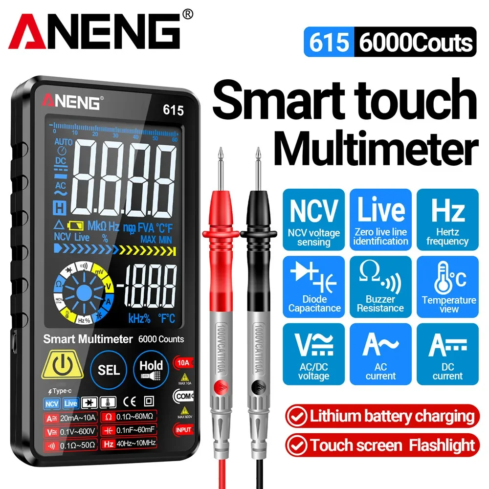 ANENG 615 Automatische Abschaltung, Datenhaltefunktion, tragbares elektrisches Messgerät, Stromkreisprüfung, elektronische Wartung, berührungsloser Spannungsdetektor Image