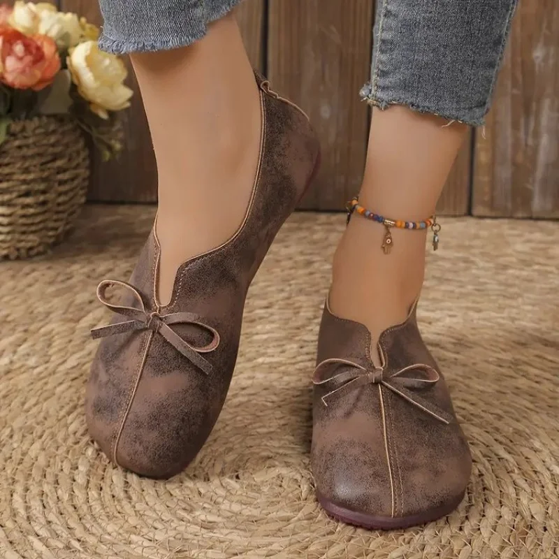 2026 Ganzjahres-Neuheit: Damen Vintage Flache Schuhe – Schleifen-Slipper, lässige Ballerinas, bequeme Pendler-Schuhe in Übergrößen