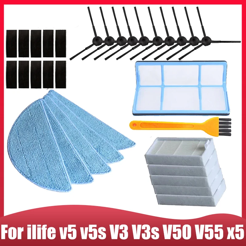 Für iLife v5 v5s V3 V3s v5pro V50 V55 x5 Roboterstaubsauger Ersatzteile, Seitenbürste Hepa-Filter Mopp Klettverschluss Ersatzteile Image
