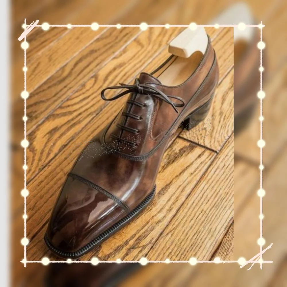 Braune Herren-Schuhe aus Lackleder mit Kreuzbindung, Lackleder-Pumps-Stil, Herren-Kleiderschuhe, Herren-Slip-on-Partyschuhe, große Größe 47