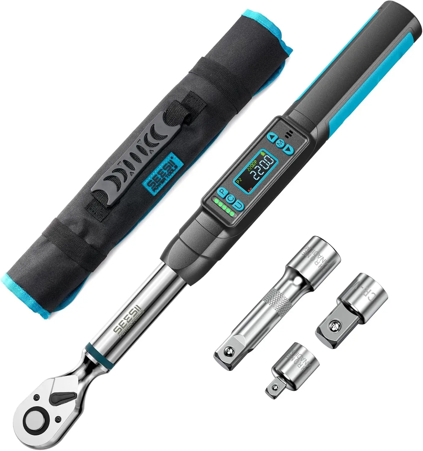 Seesii 3/8 Zoll 220 Nm digitaler Drehmomentschlüssel ±2 % Genauigkeit, elektrischer Drehmomentschlüssel mit Echtzeit-Spitzenmodi für Fahrrad, Auto, Motorrad