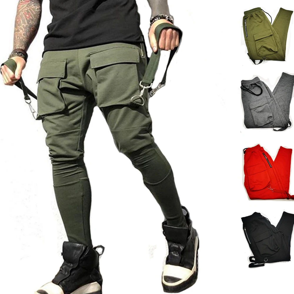 Herren Baumwolle Jogging hose Hip Hop Jogger Streetwear lässig schlanke Sport hose Training Workout Fitness große Taschen Cargo hose