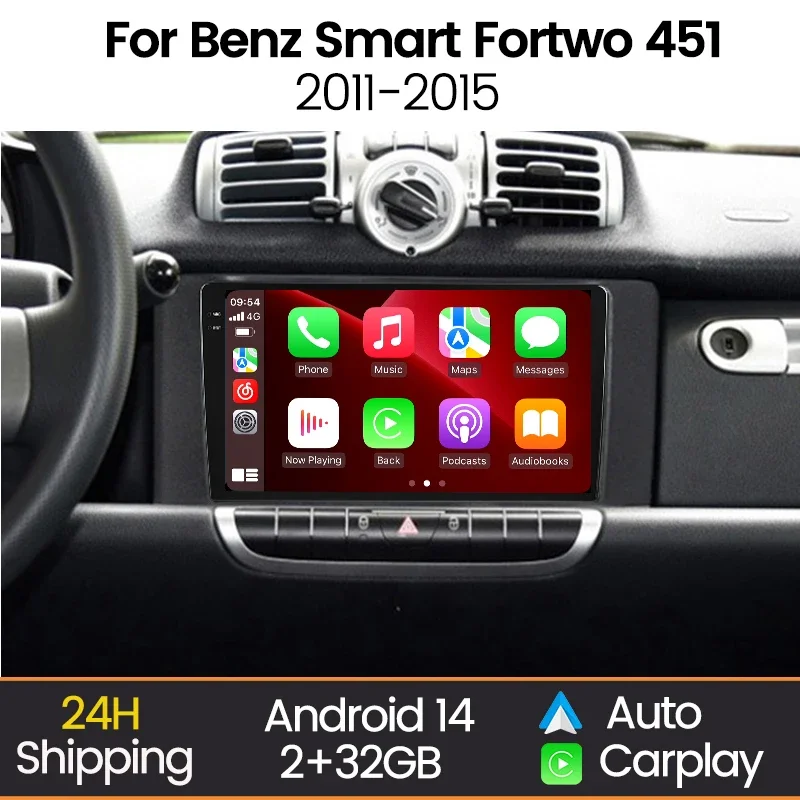 Android 14 Autoradio CarPlay für Mercedes-Benz Smart Fortwo 451 2005-2015 Intelligentes Fahrzeugsystem Multimedia-Navigation Stereo BT Image