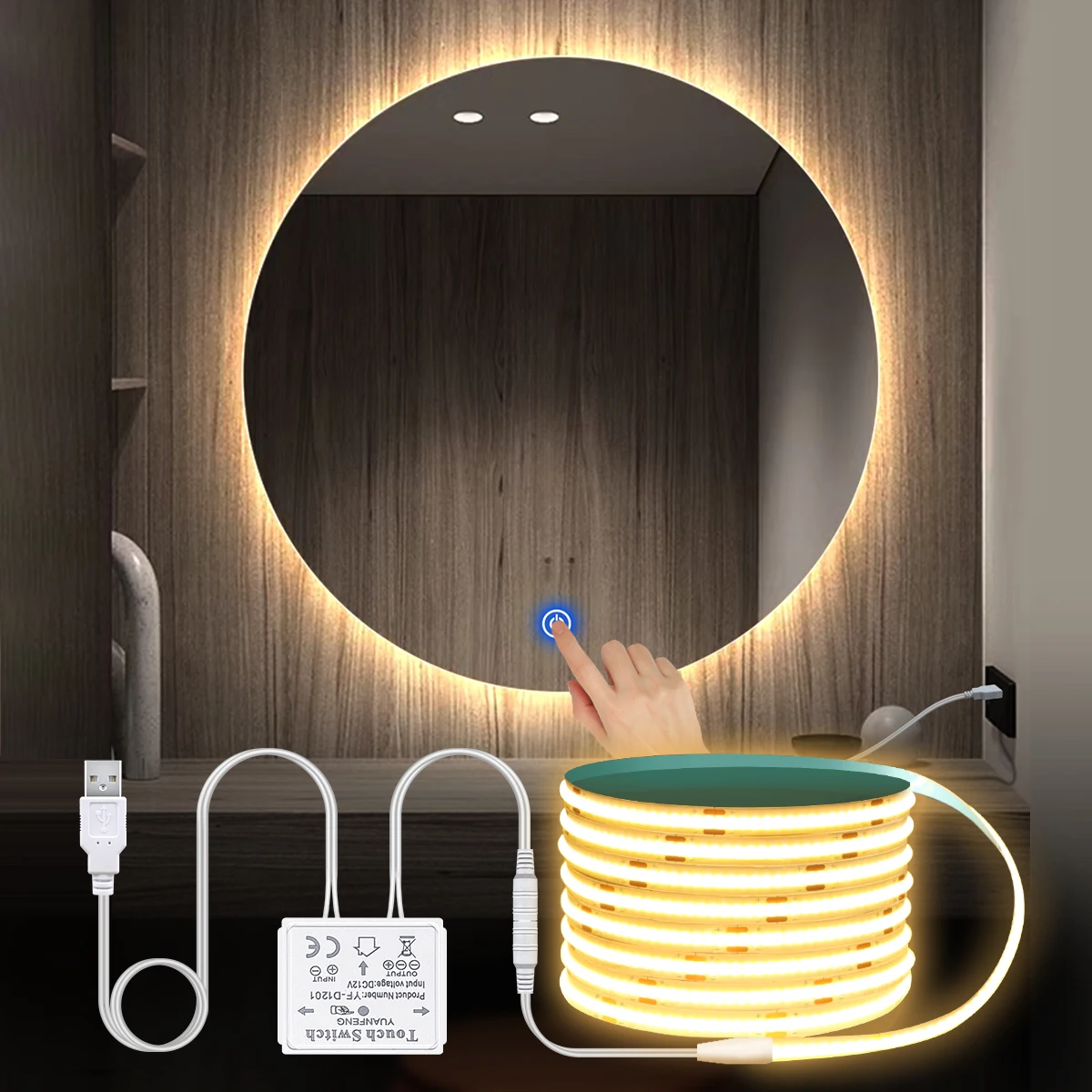 LED-Make-up-Lampe, wiederaufladbar, USB-Lampe, 5 V, LED-Streifenlicht mit Touch-Sensor, dimmbarer Schalter für Badezimmerspiegel, Hintergrundbeleuchtung, Dekor