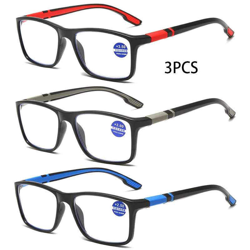 3PCS Sport Anti-blau Licht Brillen Lesebrille Männer Frauen Schwarz Rot TR90 Rahmen Presbyopie Brillen + 100 bis + 400 Gläser Image