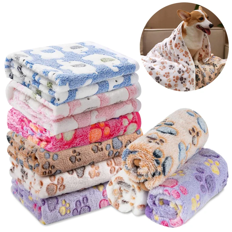 Hundebettmatte, Decke, weiche, flauschige Haustierdecke, niedliche Pfoten/Elefant-Muster, Haustier-Reisematte, warme, bequeme Decke für Katzen und Hunde Image