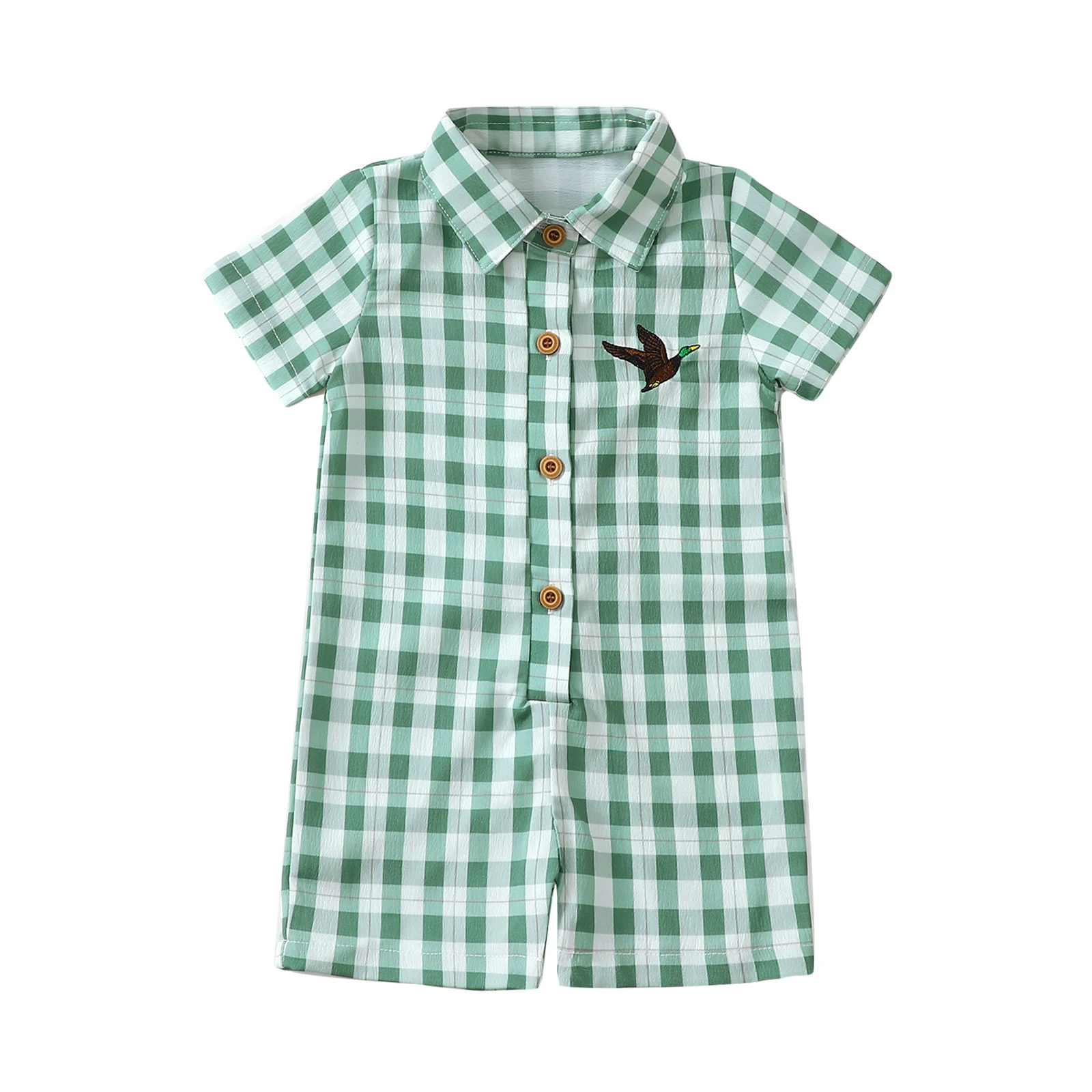 Baby Boy Sommer Kurzarm Plaid Onesie Säuglingskleidung Easy-On Overall für Kleinkinder Bequemer atmungsaktiver Strampler Image