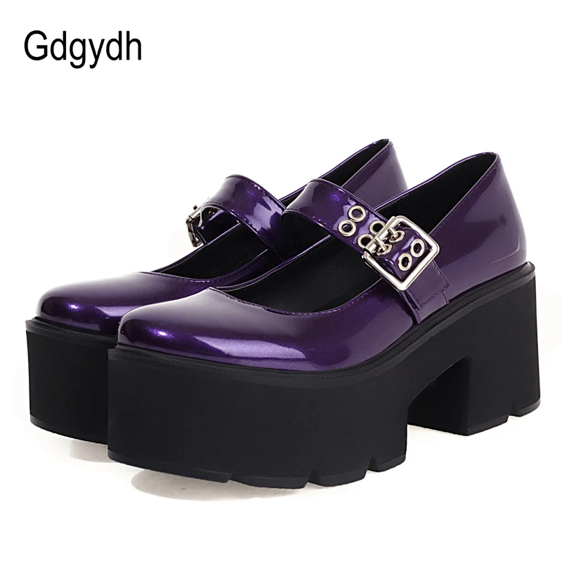 Gdgydh Licht Lila Heels Schuhe Für Frauen Patent Leder Mary Jane Lolita Schuhe Schnalle Dicke Sohle Komfortable 2022 Frühling