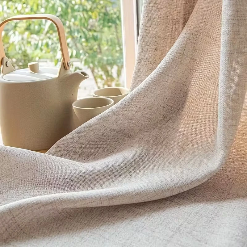 1 Stück Leinenartiger Transparenter Vorhang, Japanischer/Vintage-Stil für Wohnzimmer Schlafzimmer Café, Durchscheinend Image