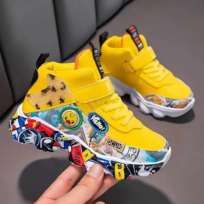 Größe 26-36 Kinder Sport Turnschuhe für Mädchen Kind Cartoon Graffiti Muster Casual Schuhe Jungen Basketball Schuh chaussures de sport
