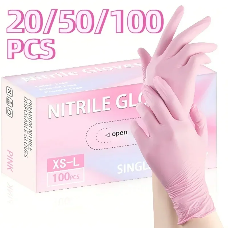 20/50/100 Stück Rosa Nitrilhandschuhe Haushaltsreinigung Nitrilhandschuhe Küche Kochen Tierpflege Schönheit Nagelpflege Multifunktionales Werkzeug Image
