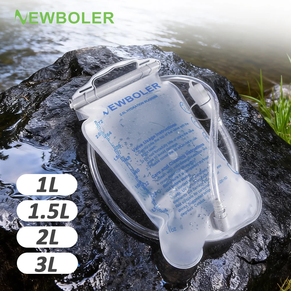 NEWBOLE 1L/1,5L/2L/3L PEVA Hydratationsbeutel BPA-Freier Wasserbehälter Wasserbeutel für Laufen Radfahren Wandern Wasserspeicherbeutel Image