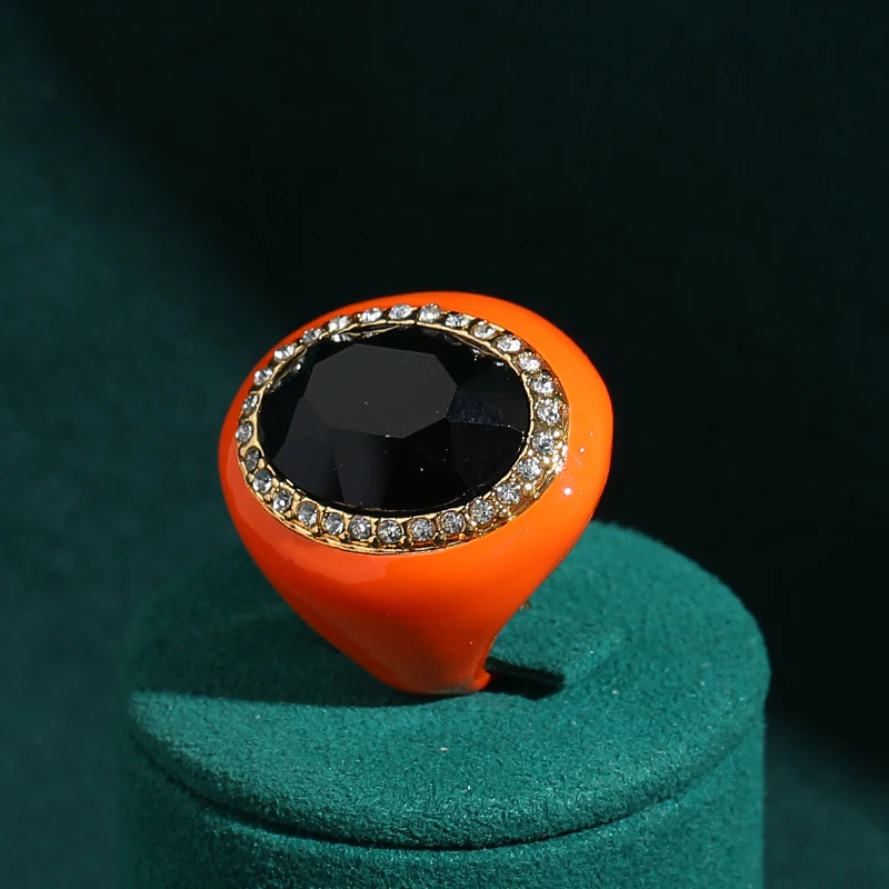 Retro Oval Vintage Orange Ring Schwarz Glas Naturstein Antiker Schmuck Für Frau Verlobung Valentinstag Muttertagsgeschenk 2025 Image