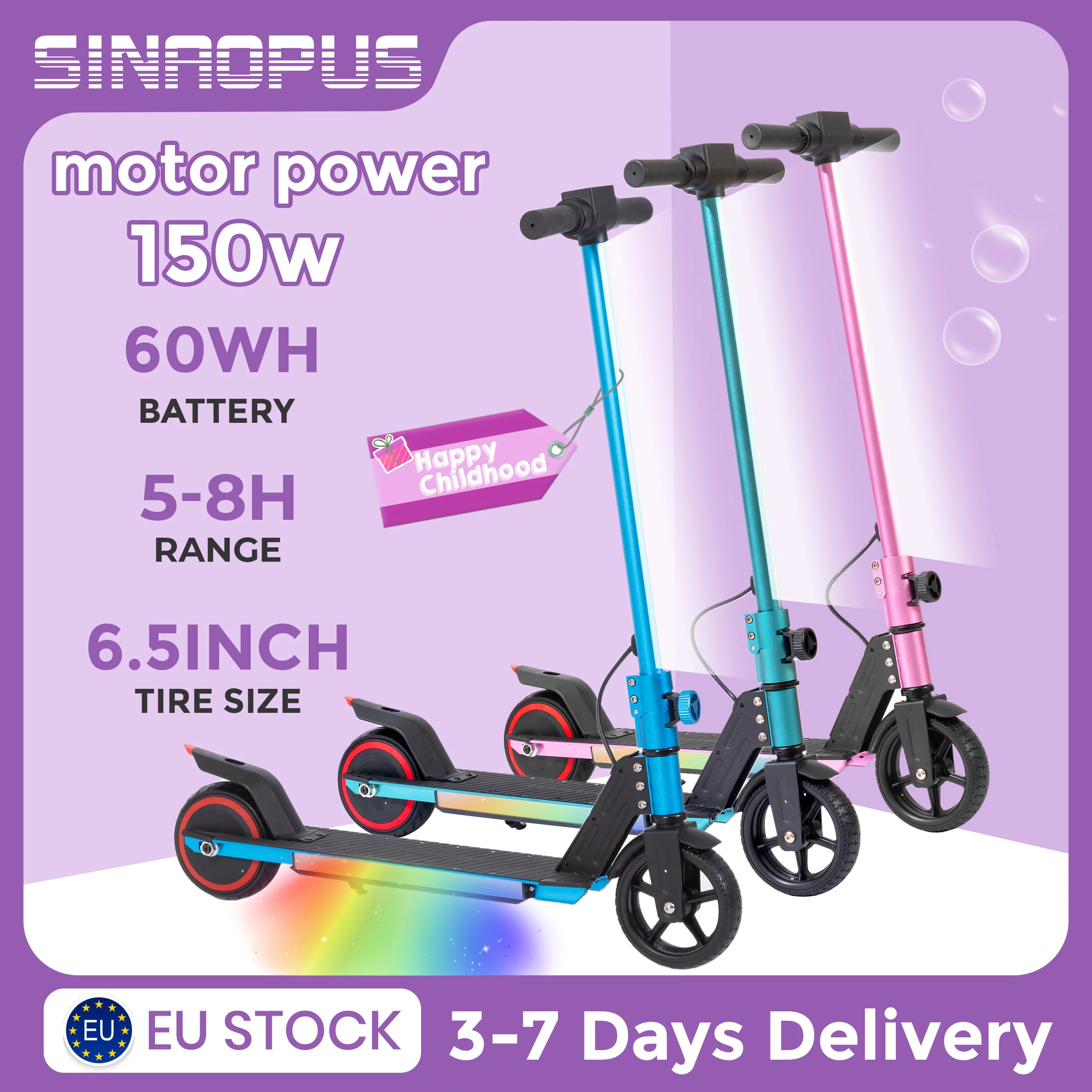 Sinaopus faltbarer Elektroroller, 150-W-Motor, Kinder-E-Scooter ab 6 Jahren, Kinder-Elektroauto für Jungen und Mädchen, 12 km/h Höchstgeschwindigkeit Image