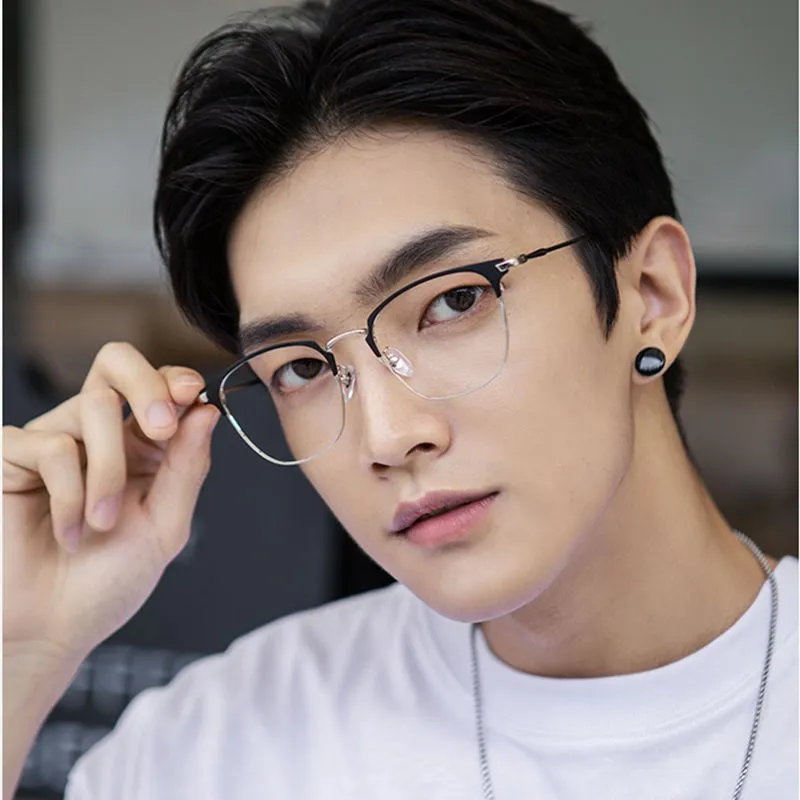 Modische, quadratische Unisex-Brille, schlichte Brille für Männer und Frauen, Metallrahmen-Brille für Party-Brillen, sanftes schwarzes Augenbrauenrahmen Image